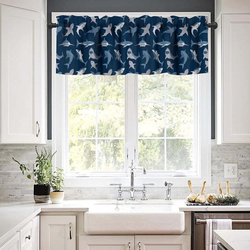 YSWOW Kids Sea Animal Valance Curtain for Boys Nursery Playroom Room Decor Cartoon Sharks Art Printed Window Drapes W54xL18in Fabric 1 Panel - Image 5